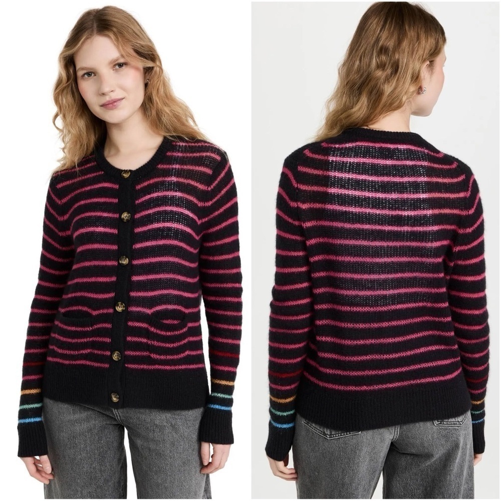 Sundry Sweater Rainbow Stripes Cardigan Wool Cashmere Blend Button Sz 1 Sz S